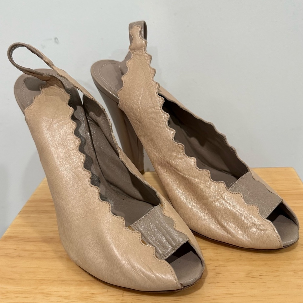 Chloe Nude Scalloped Peep Toe Heels